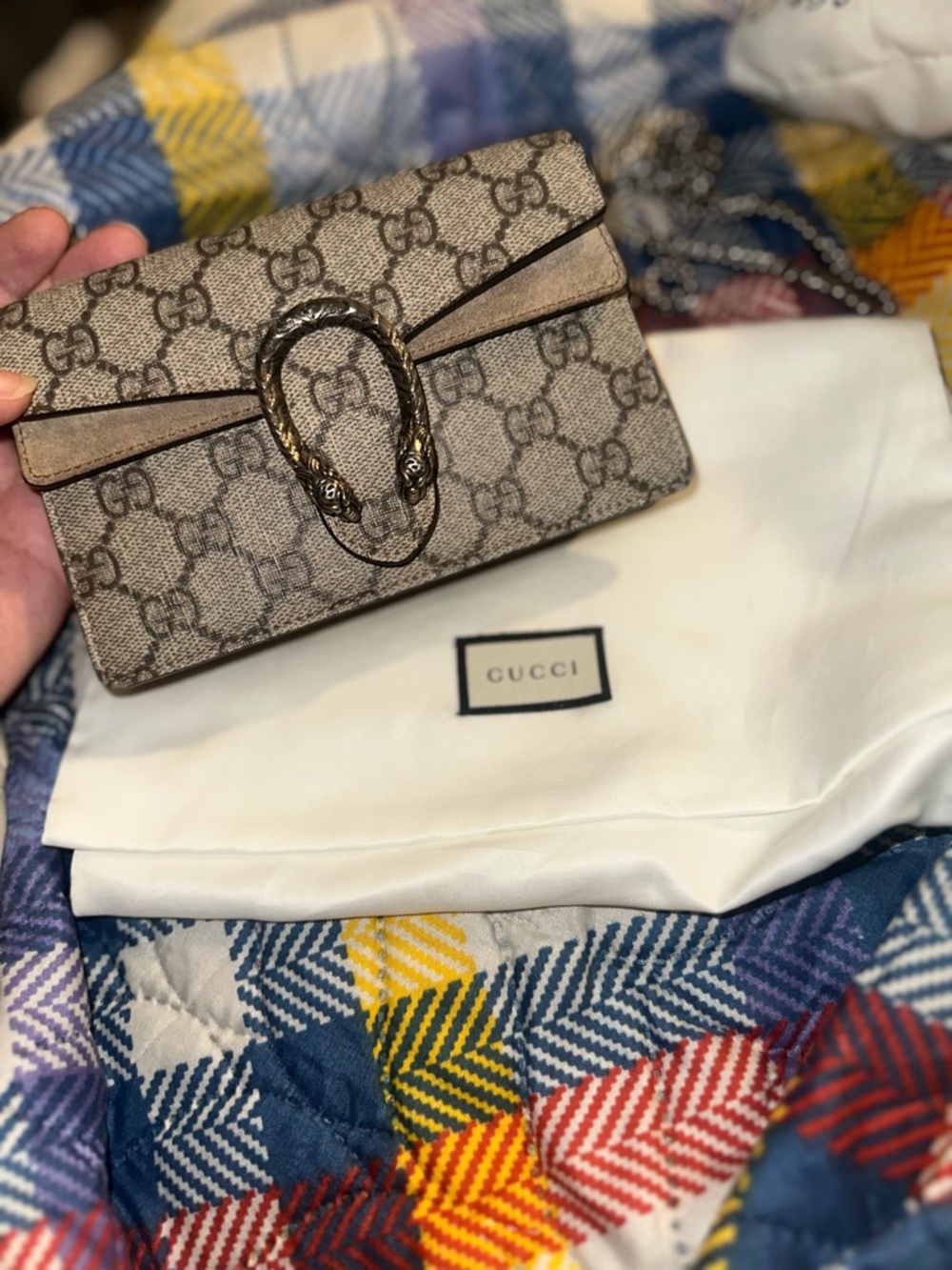 Gucci Beige Brown GG Supreme Dionysus Crossbody Bag